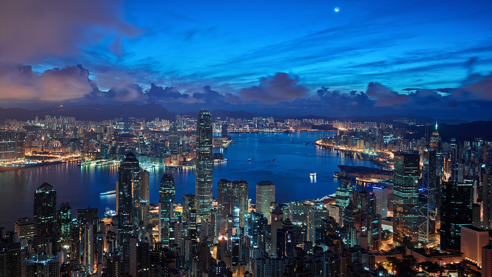 1920x1080 Hong Kong Buildings Skyscrapers Night Clouds wallpaperx1080