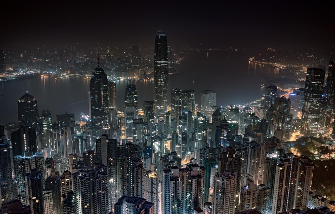 1332x850 Wallpaper night, Hong Kong, skyscrapers, megapolis, Hong Kong image for desktop, section город