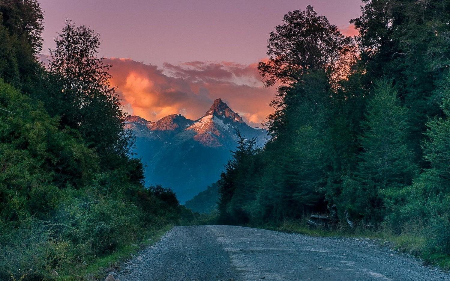1500x938 nature, Landscape, Mountain, Andes, Sunset, Road, Forest, Chile, Patagonia, Clouds, Trees Wallpaper HD / Desktop and Mobile Background