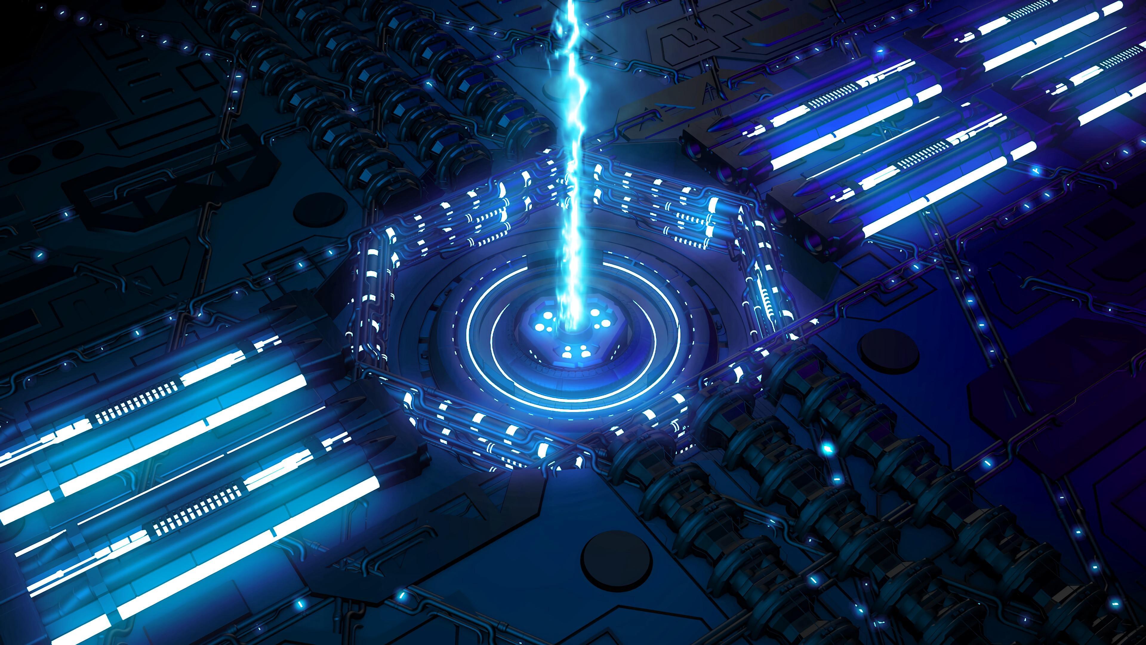 3840x2160 Beam, Laser, Glow, Bright, Blue
