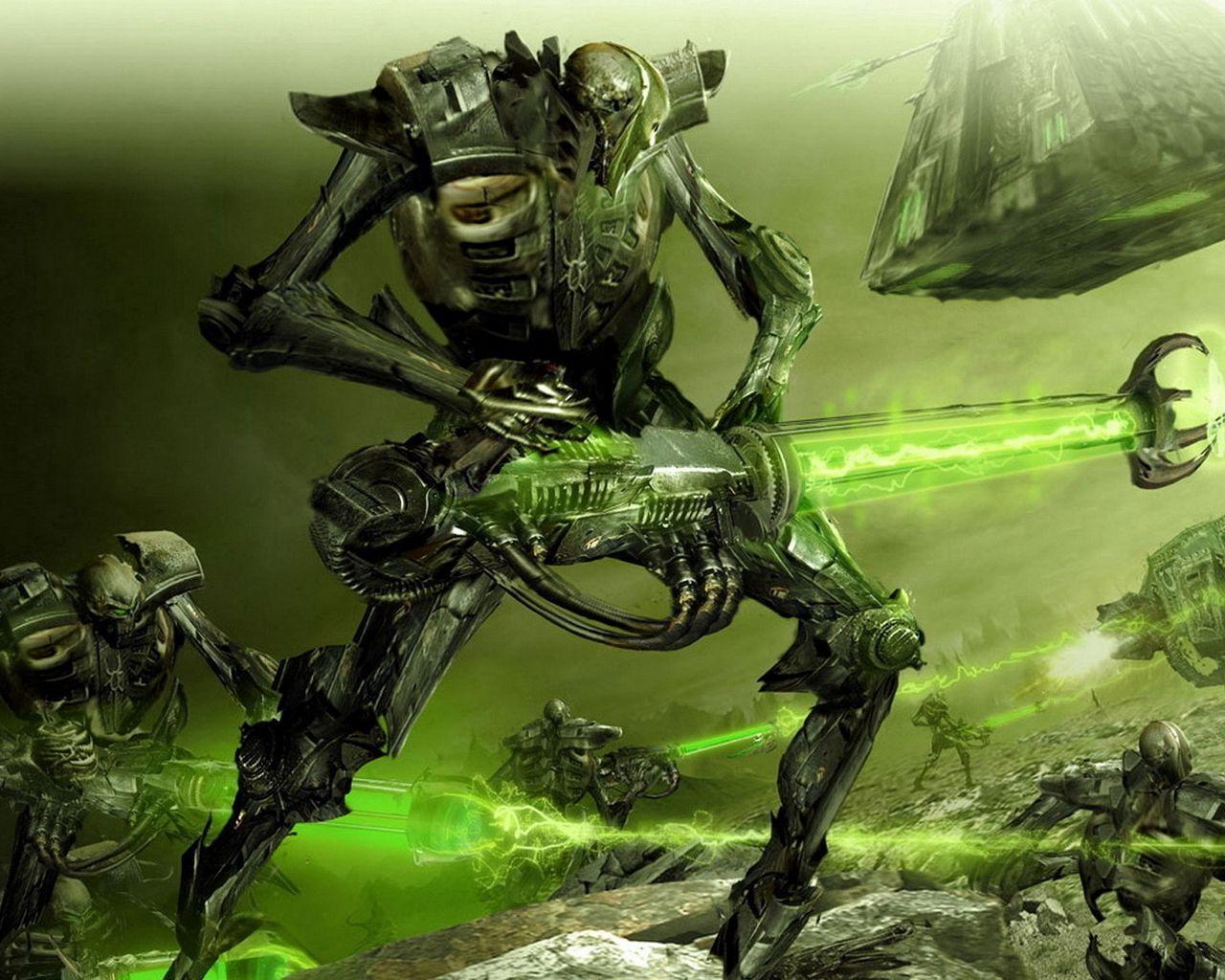1280x1024 Download wallpaper 1280x1024 robots, creatures, weapons, laser, battle standard 5:4 HD background