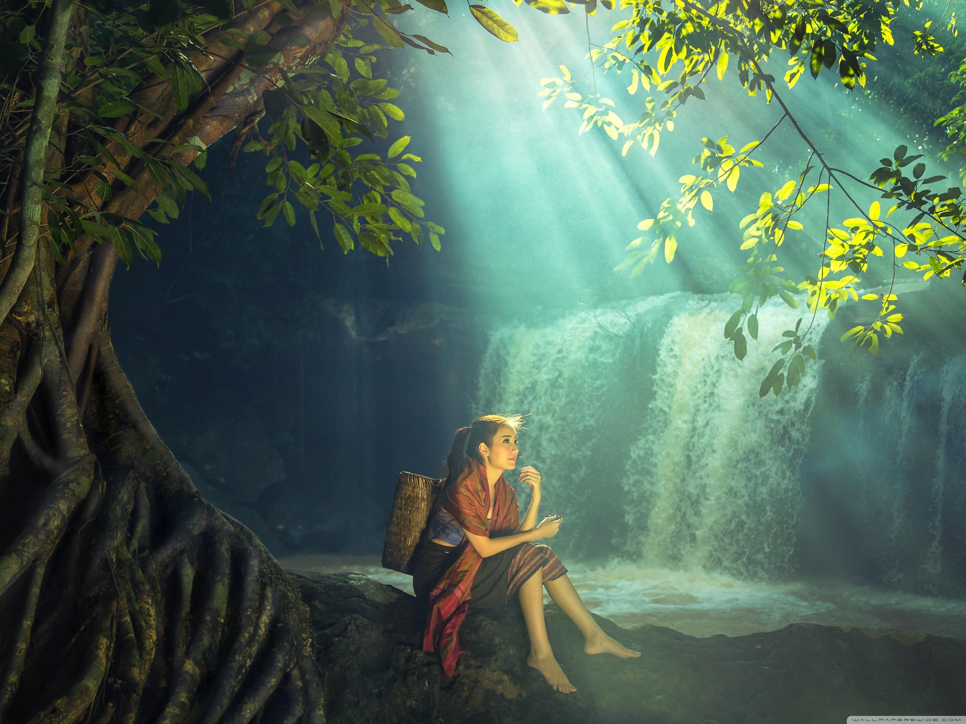 3200x2400 Beautiful Asian Girl, Rainforest, Waterfall Ultra HD Desktop Background Wallpaper for 4K UHD TV : Widescreen & UltraWide Desktop & Laptop : Tablet
