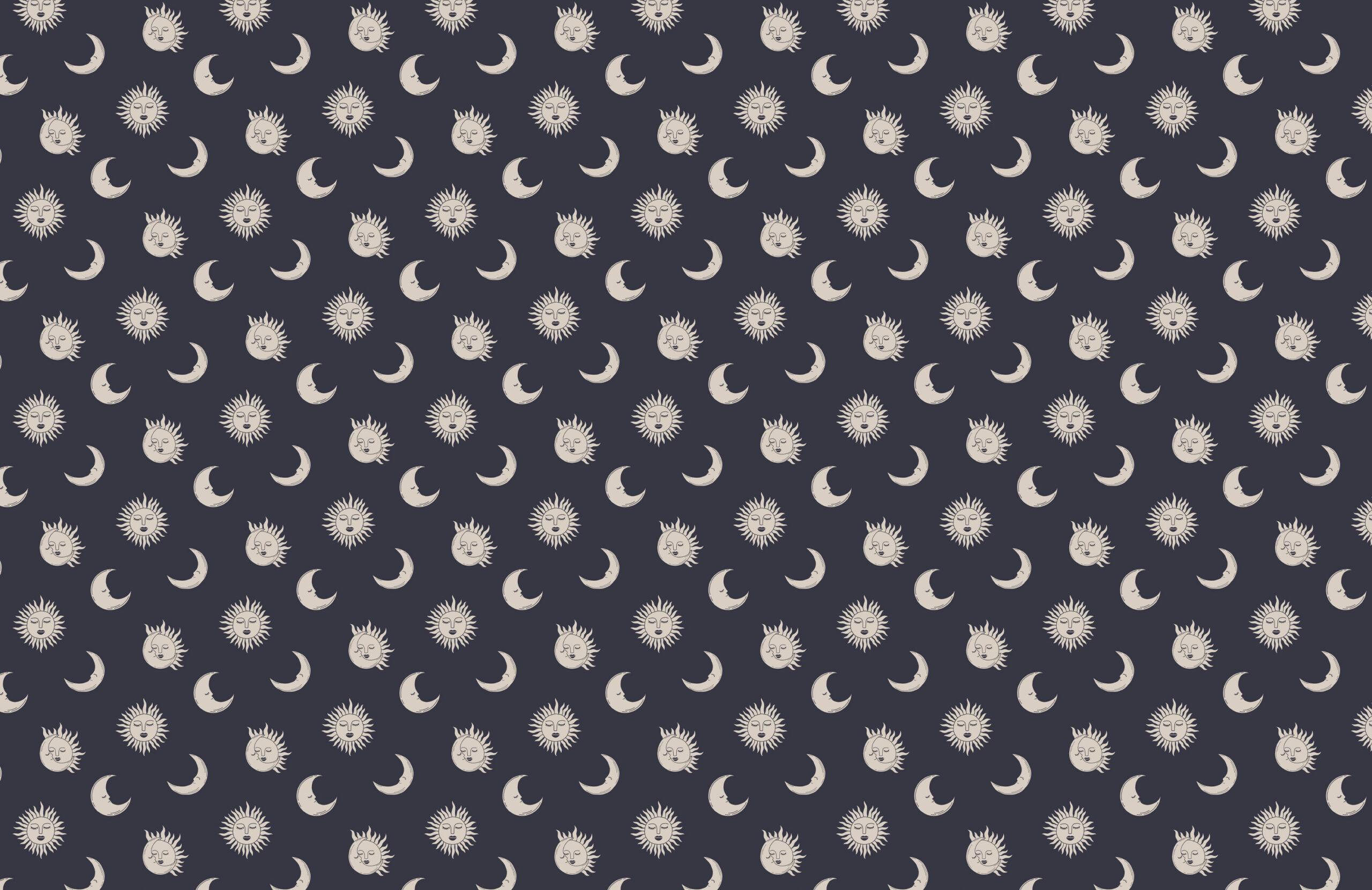 2560x1661 Sun & Moon Navy Blue Boho Pattern Wallpaper