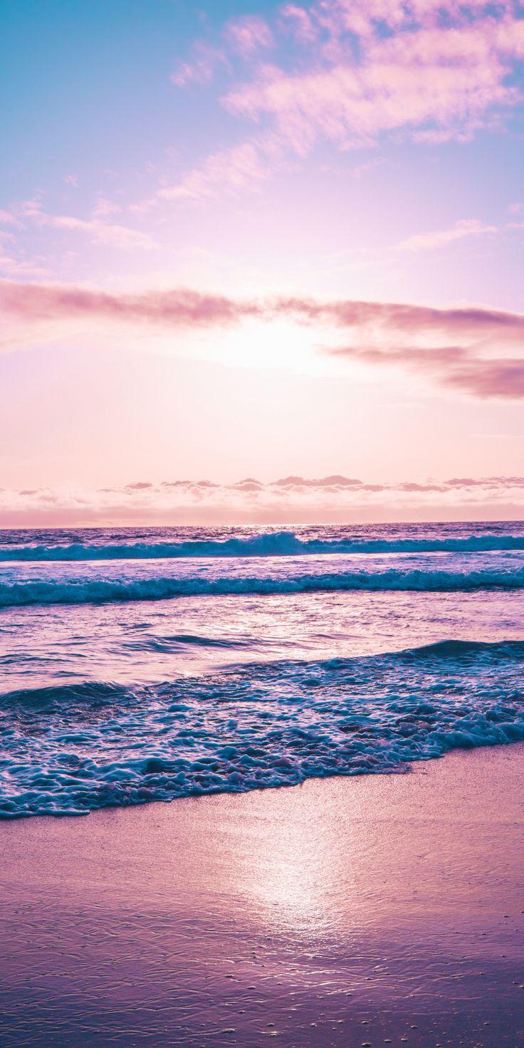 736x1472 Seashore, sea waves, sunset, beach Wallpaper. Beach sunset wallpaper, Beach wallpaper, Sunset landscape photography