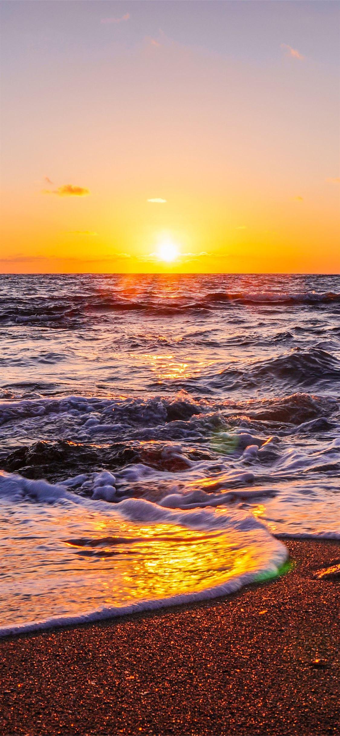 1125x2436 waves beach sunset 5k iPhone X Wallpaper Free Download