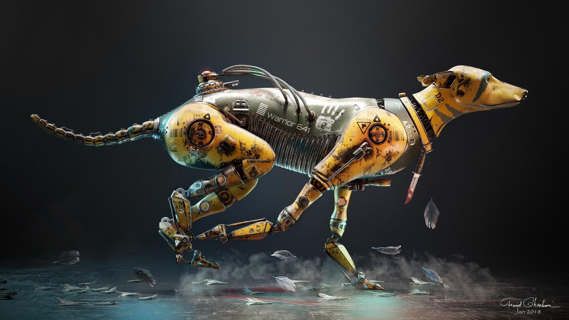 1920x1080 Wallpaper Warrior Dog, robot, running, creative design 1920x1080 Full HD 2K Picture, Image
