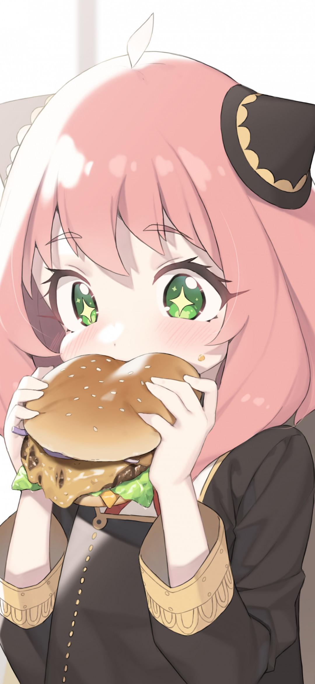 1080x2340 Download 1080x2340 Anya Forger, Spy X Family, Hamburger, Pink Hair Wallpaper for Xiaomi Mi 10 & Mi 9 & Mi Mix 3 & Black Shark Huawei P30 Pro, Vivo V15 Pro