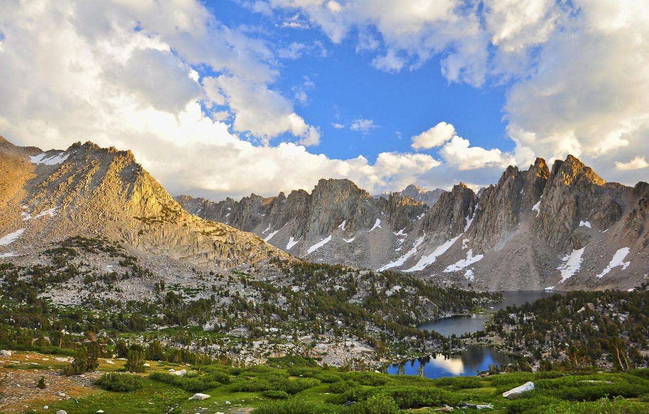 1332x850 Wallpaper the sky, grass, clouds, snow, mountains, lake, valley, Park, USA, ridge, Kings Canyon image for desktop, section пейзажи