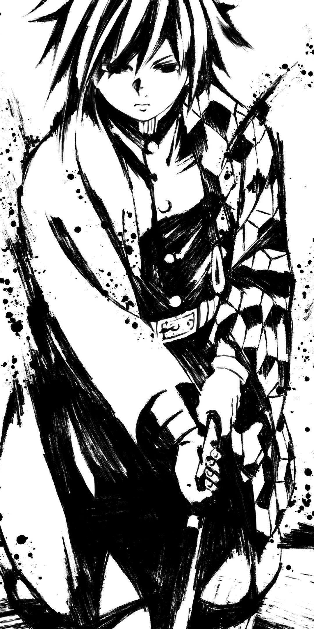 1080x2160 Demon Slayer Black And White Wallpaper