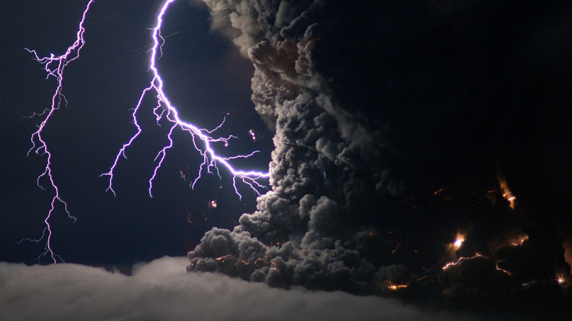 1920x1080 Volcano Lightning HD Desktop Background wallpaper free. Nature