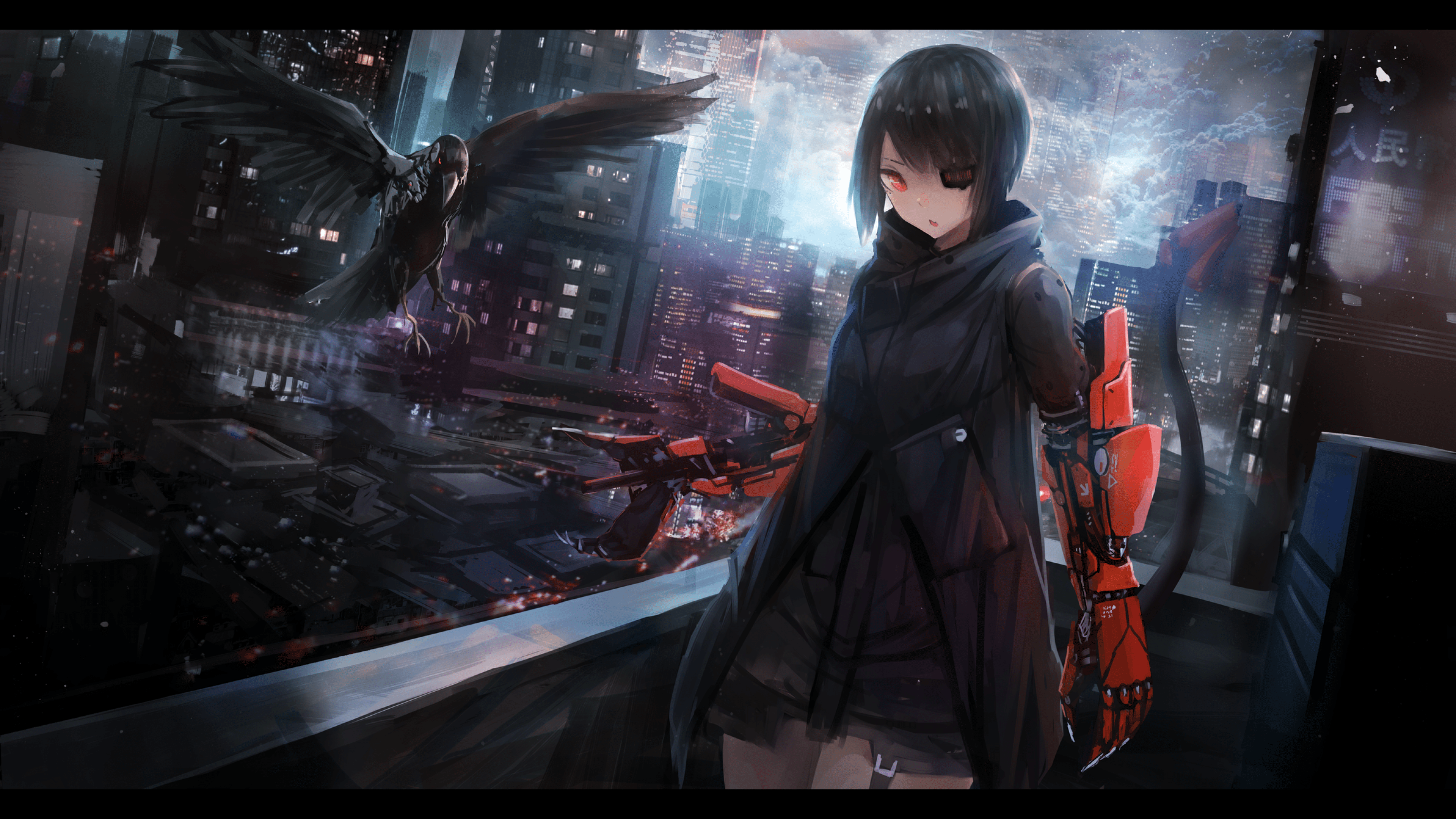 3840x2160 Download 3840x2160 Anime Girl, Cyberpunk, Sci Fi, Futuristic, One Eye, Cape Wallpaper For UHD TV