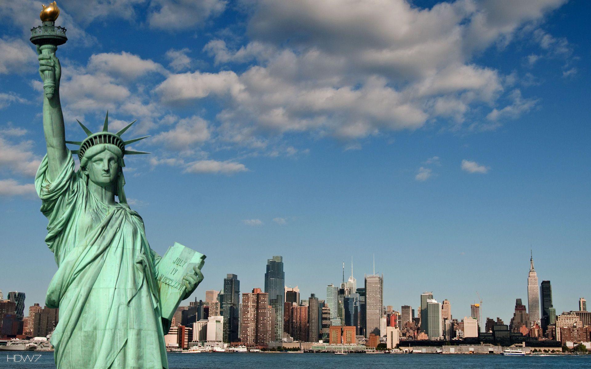 1920x1200 statue of liberty in new york city panorama united states. HD