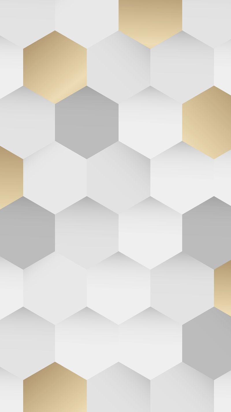 800x1422 White and gold hexagon pattern