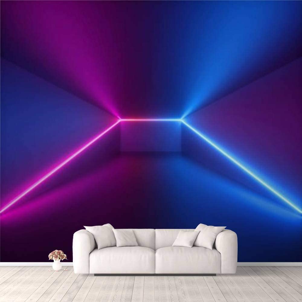 1000x1000 3D Wallpaper 3D Render Pink Blue neon Light Abstract Background with Glowing Lines Self Adhesive Bedroom Living Room Dormitory Decor Wall Mural Stick and Peel Background Wall Ceiling Wardrobe Sticker