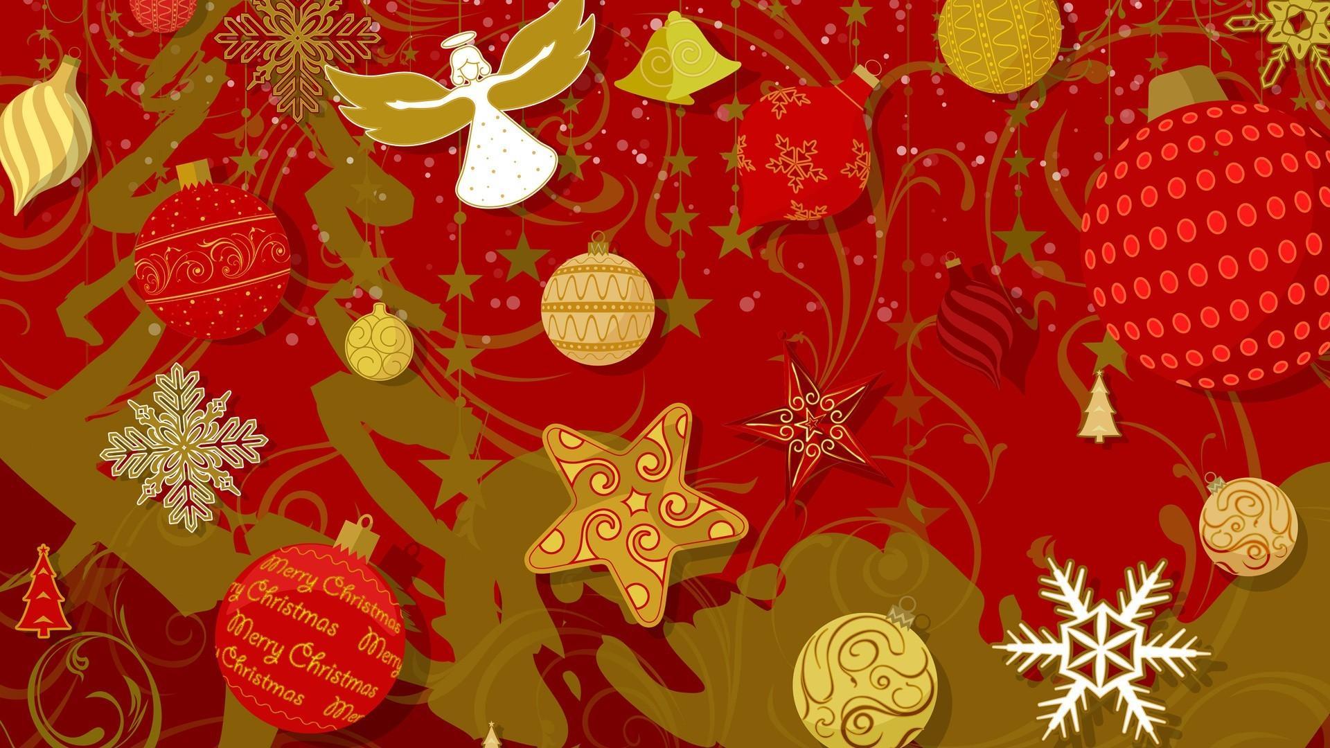 1920x1080 Christmas angels decorations red stars wallpaper
