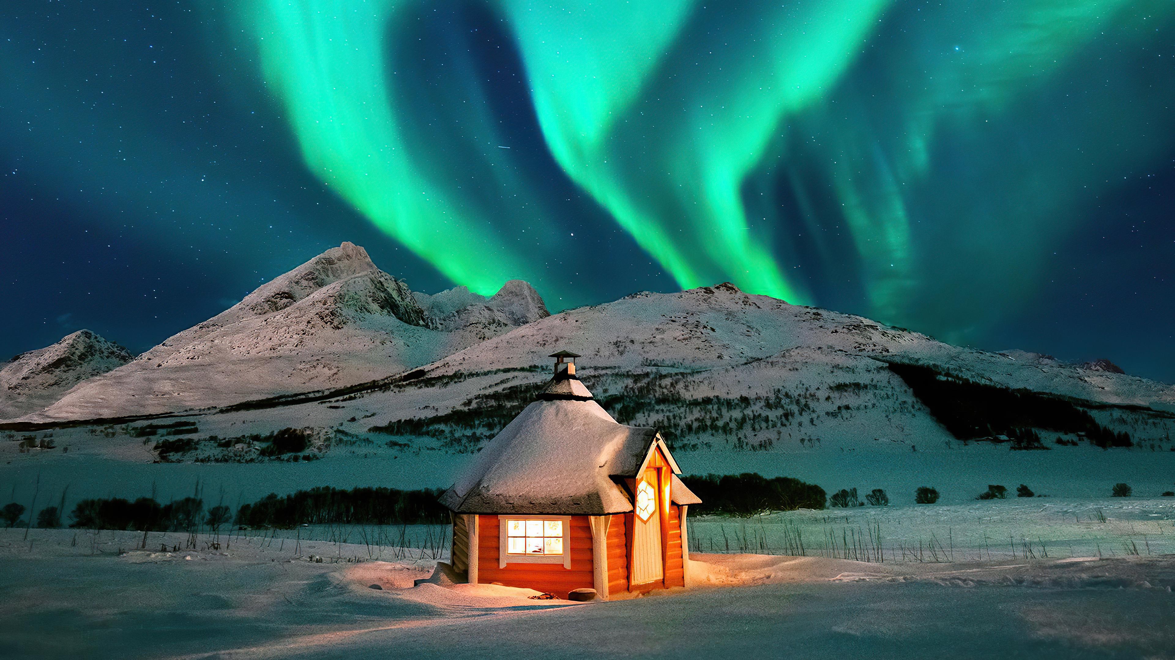 3840x2160 House Near Aurora 4k, HD Nature, 4k Wallpaper, Image, Background, Photo and Picture