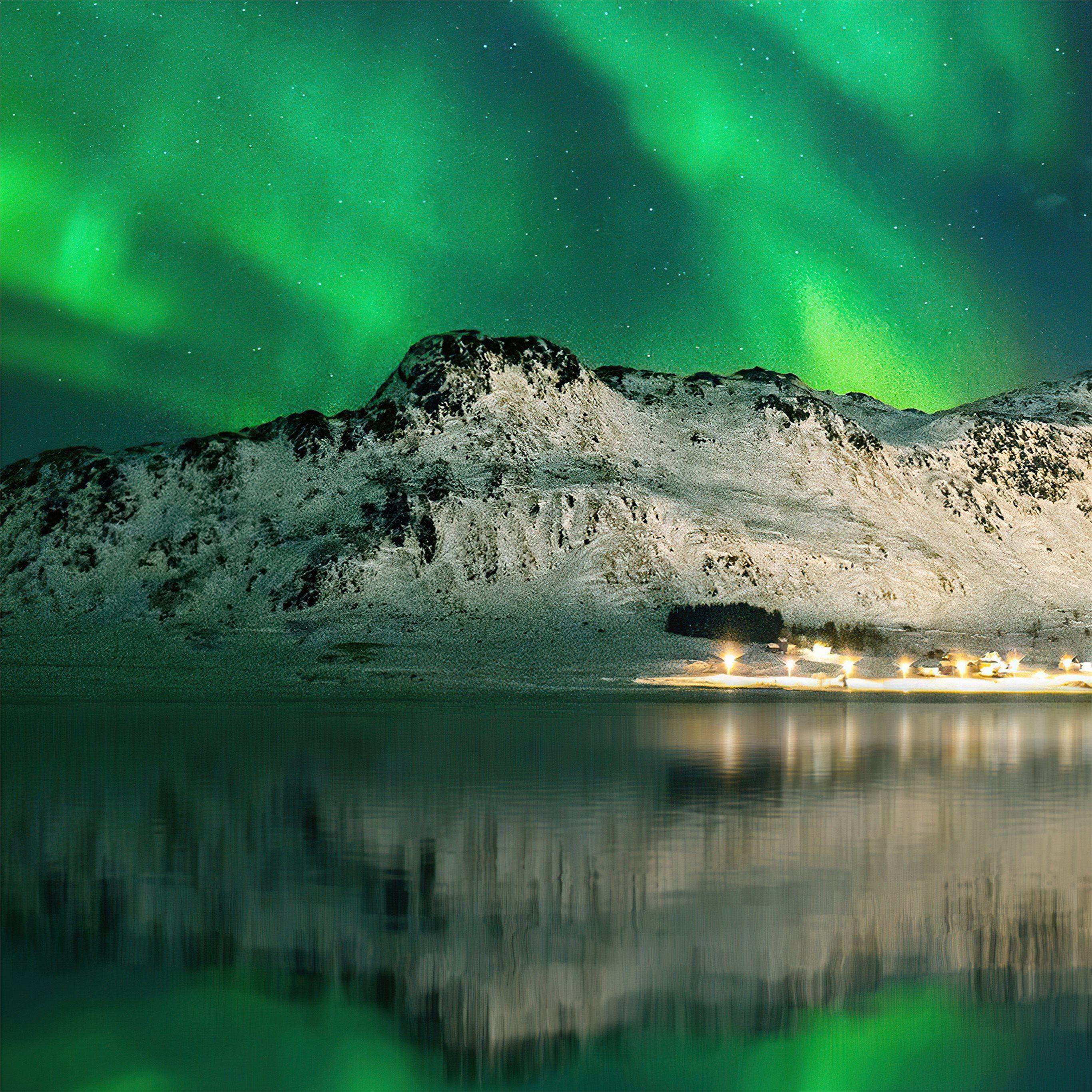 2732x2732 mountains near aurora 4k iPad Wallpaper Free Download