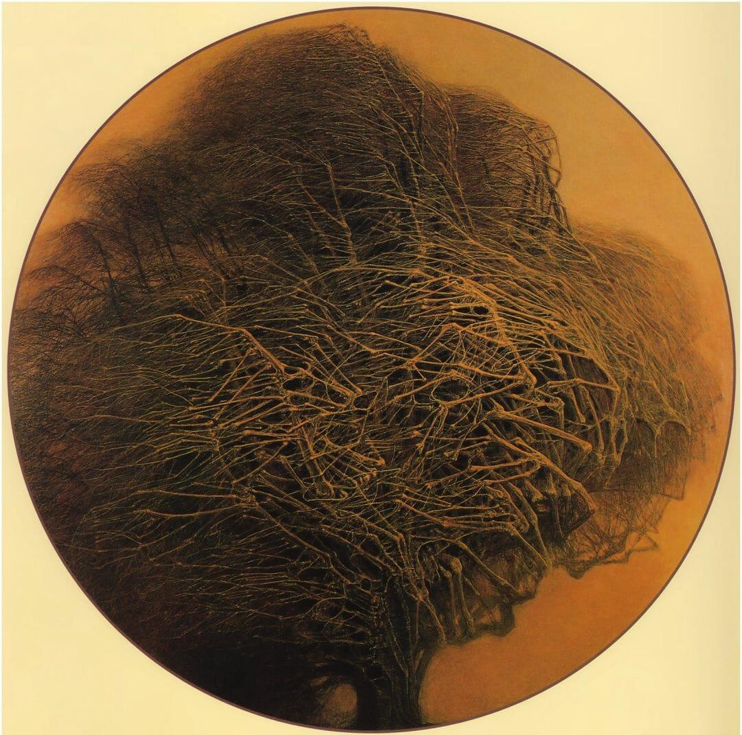 1080x1071 Zdzisław Beksiński Circle Surreal Trees Artwork (2022)