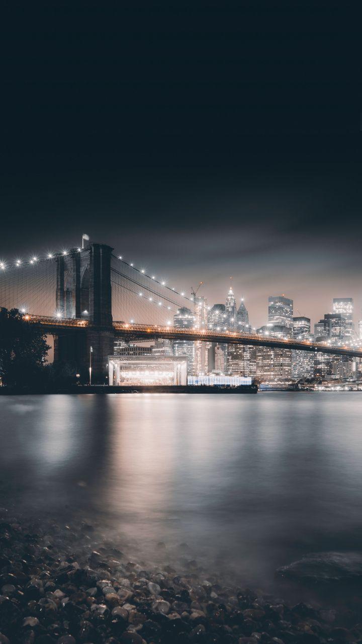 720x1280 Brooklyn Bridge, night, city, buildings, architecture, 720x1280