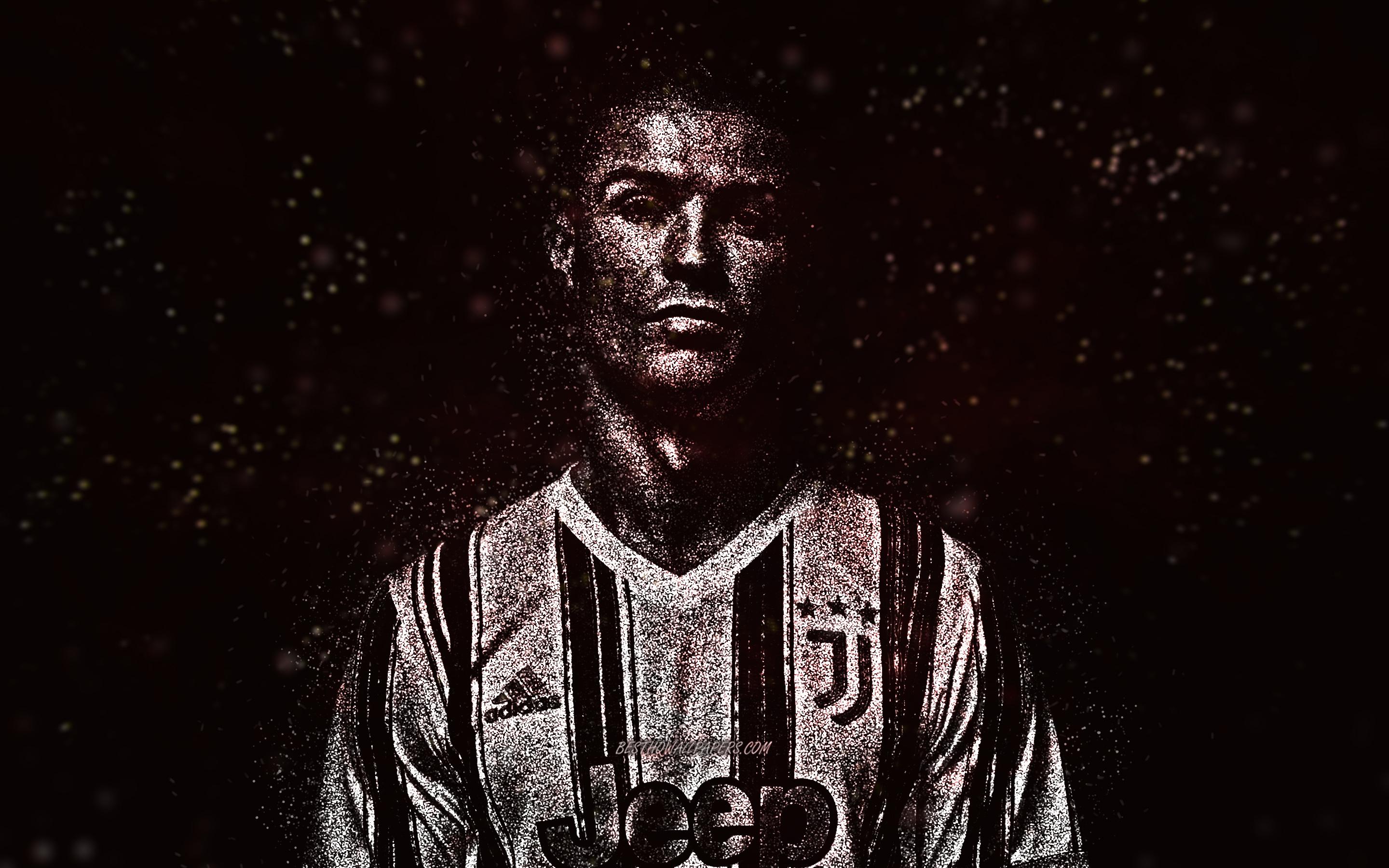 2880x1800 Download wallpaper Cristiano Ronaldo, Juventus FC, white glitter art, Portuguese footballer, CR black background, creative art, football for desktop with resolution 2880x1800. High Quality HD picture wallpaper