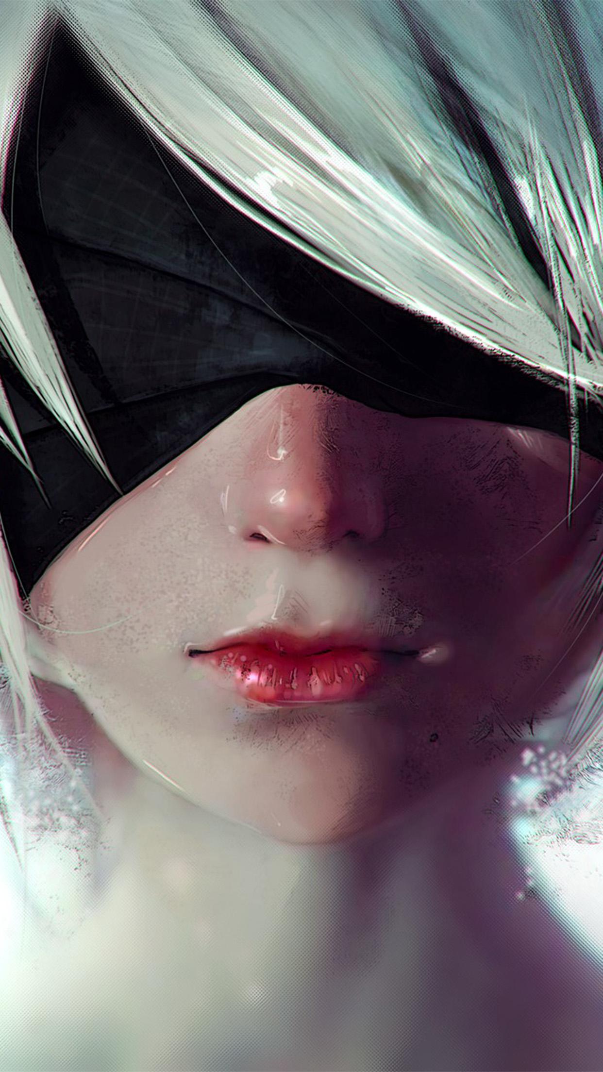 1242x2208 iPhone X wallpaper. art girl anime blindfolded white