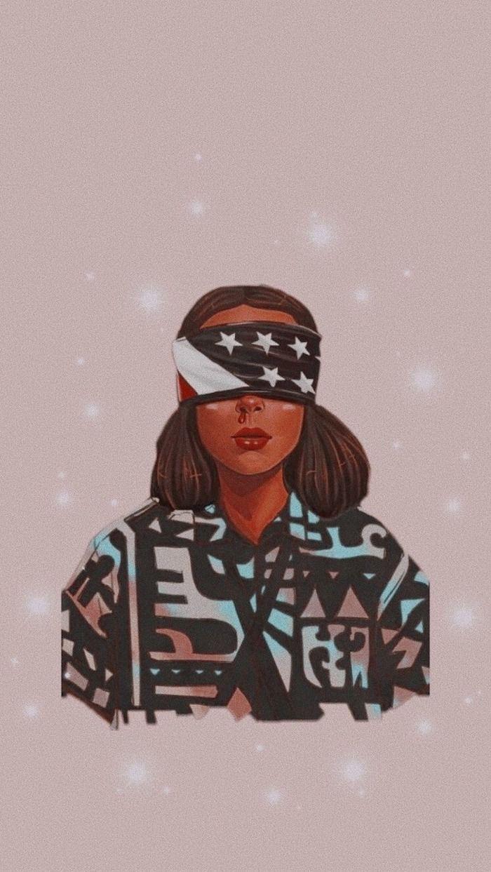 700x1243 Cartoon Image Of Eleven With Blindfold Stranger Things Wallpaper Iphone X On White Background. Stranger Things Sticker, Stranger Things, Stranger Things Poster