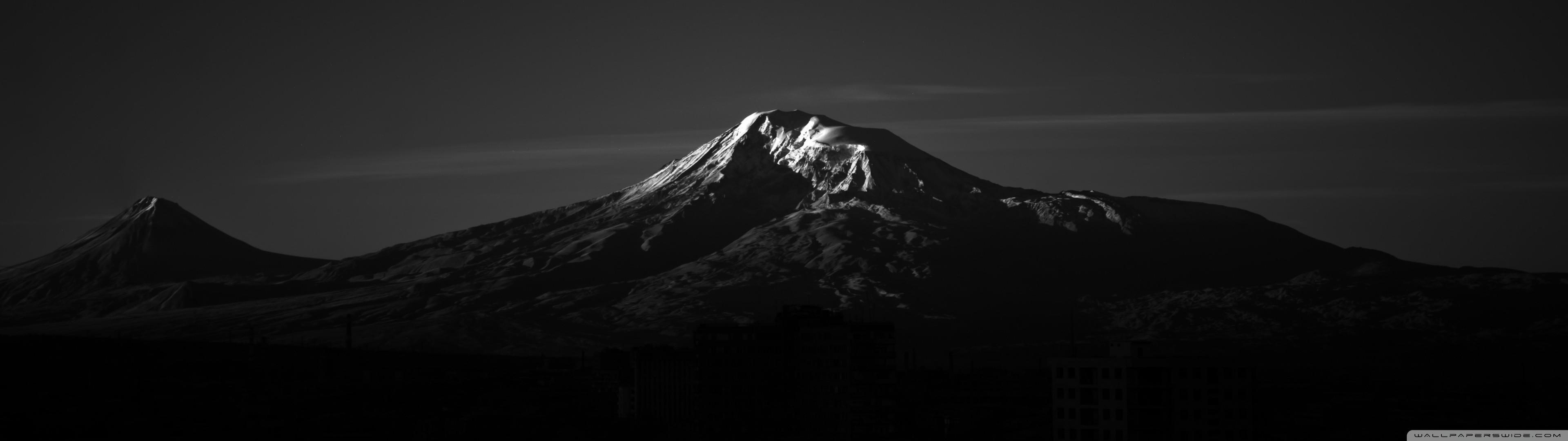 3840x1080 multiple display, nature, monochrome, mountains, landscapex1080 Wallpaper