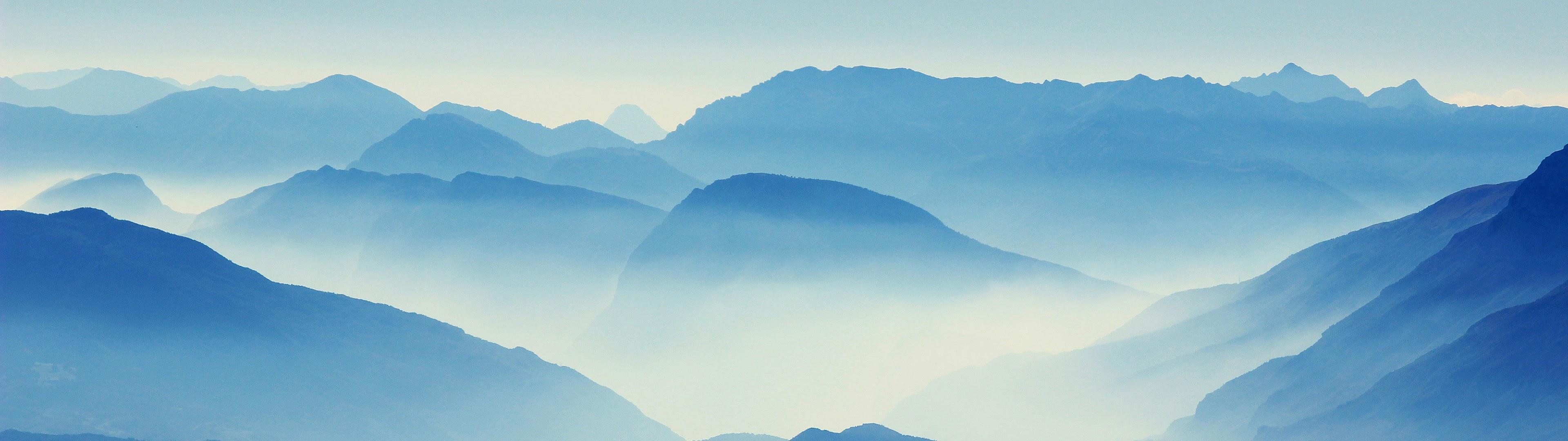 3840x1080 Mountains Fog 4K Wallpaper
