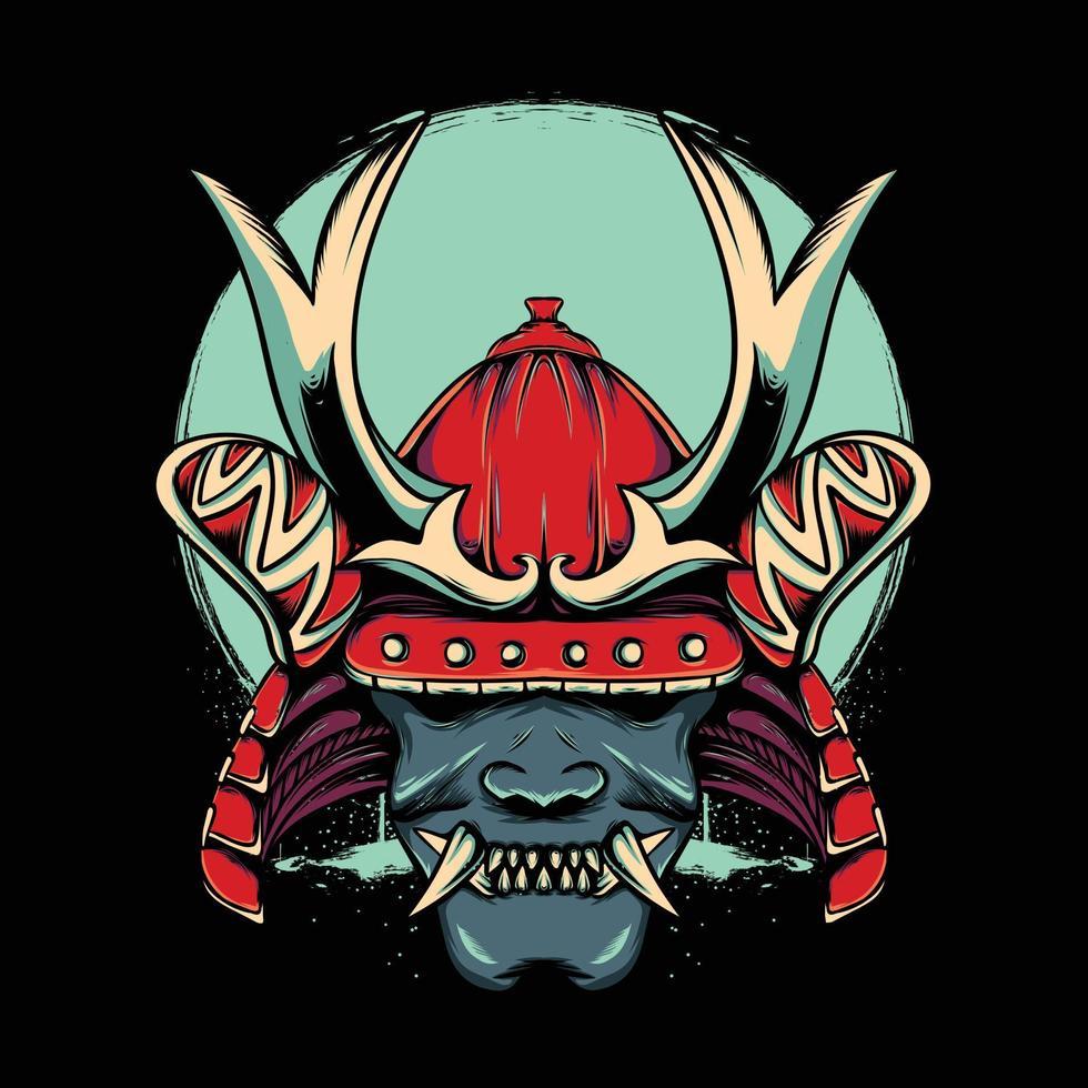 980x980 oni mask with japanese samurai helmet with moon illustration on black background