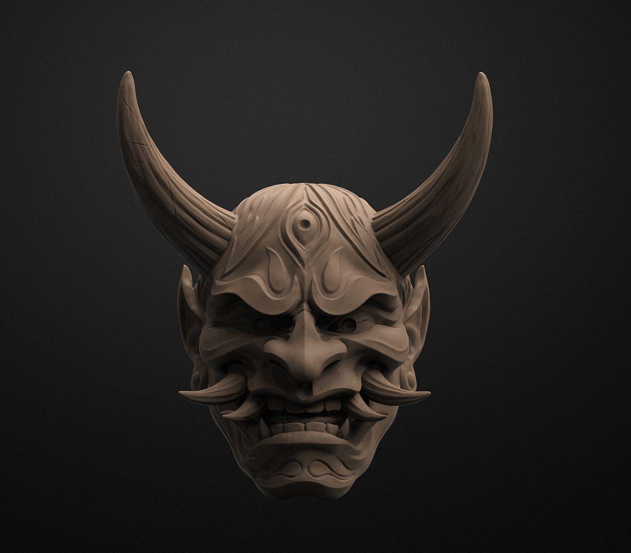 1232x1080 OBJ file Hannya Mask Pendant Magnet 7 Oni Mask Samurai Mask 3D print model・Design to download and 3D print・Cults