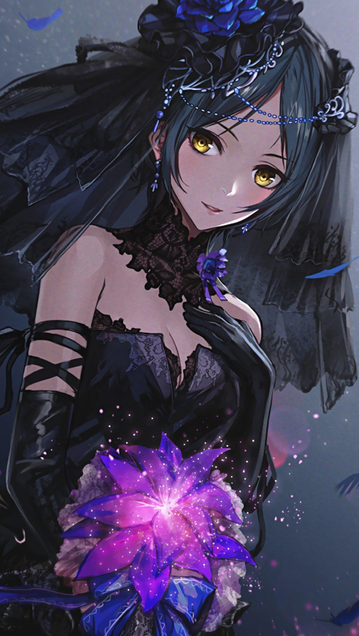 1220x2160 Anime girl with black dress Wallpaper 4k Ultra HD