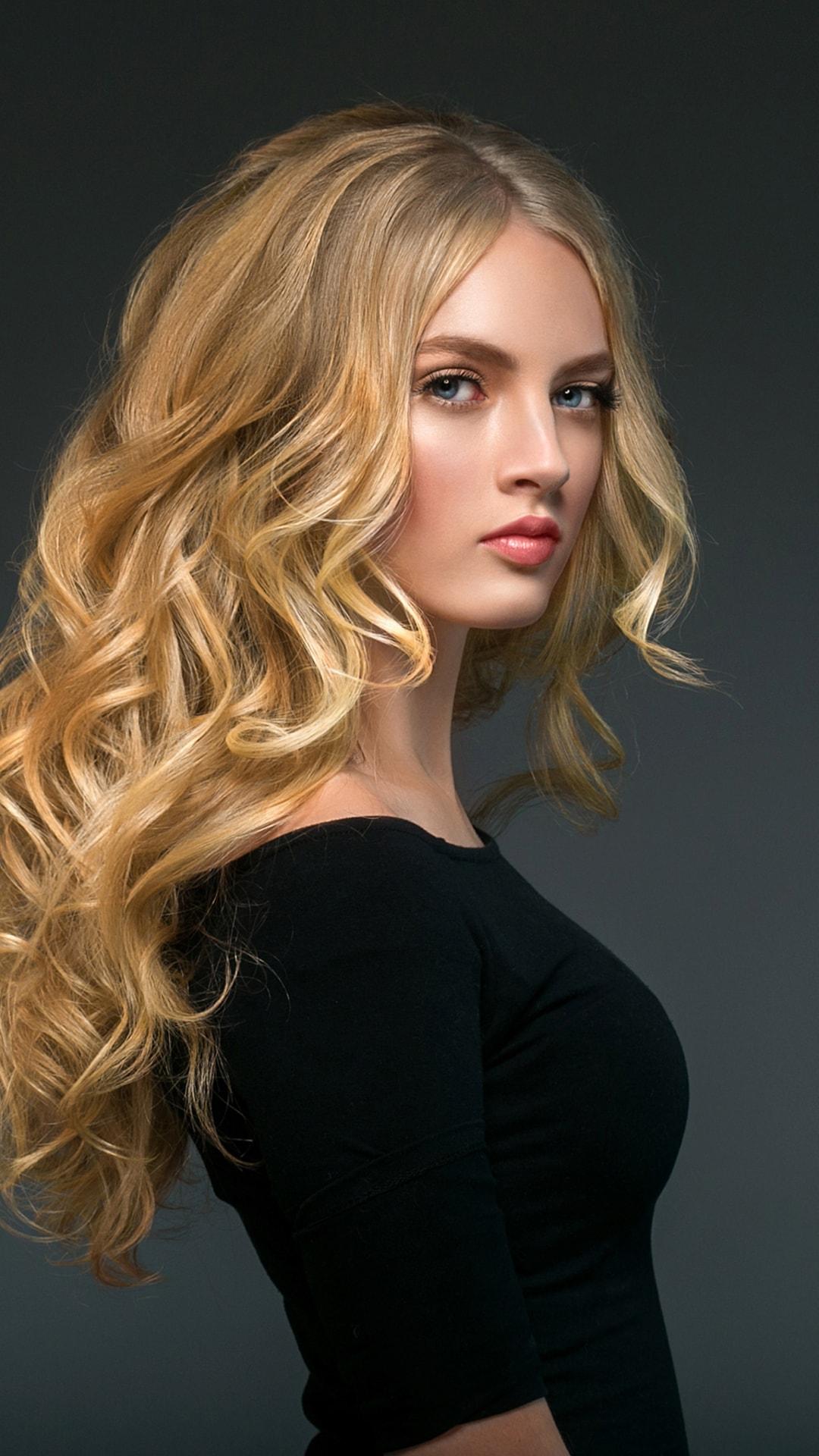 1080x1920 Blonde Girl Black DressK wallpaper, free and easy to download