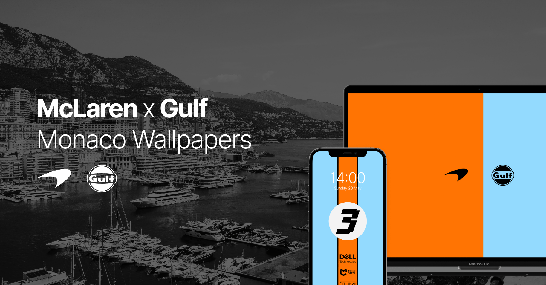 1827x954 McLaren x Gulf Monaco Livery Wallpaper