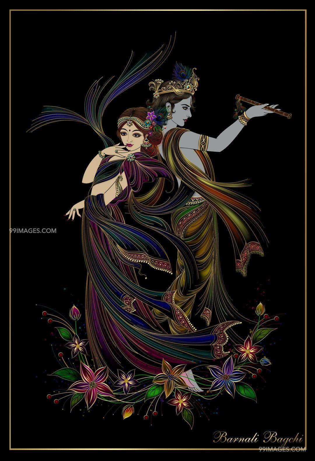 1080x1580 Radha Krishna Black Wallpaper