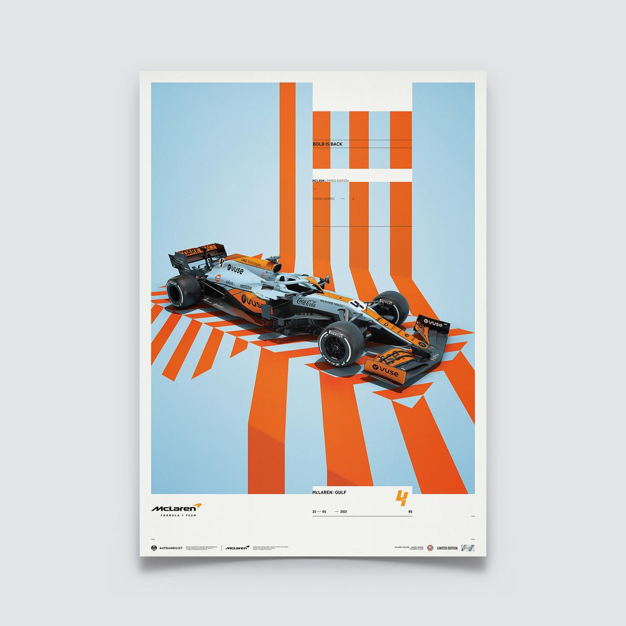 1280x1280 Lando Norris' McLaren with the special Gulf livery in 2021 Second Limited Edition Poster