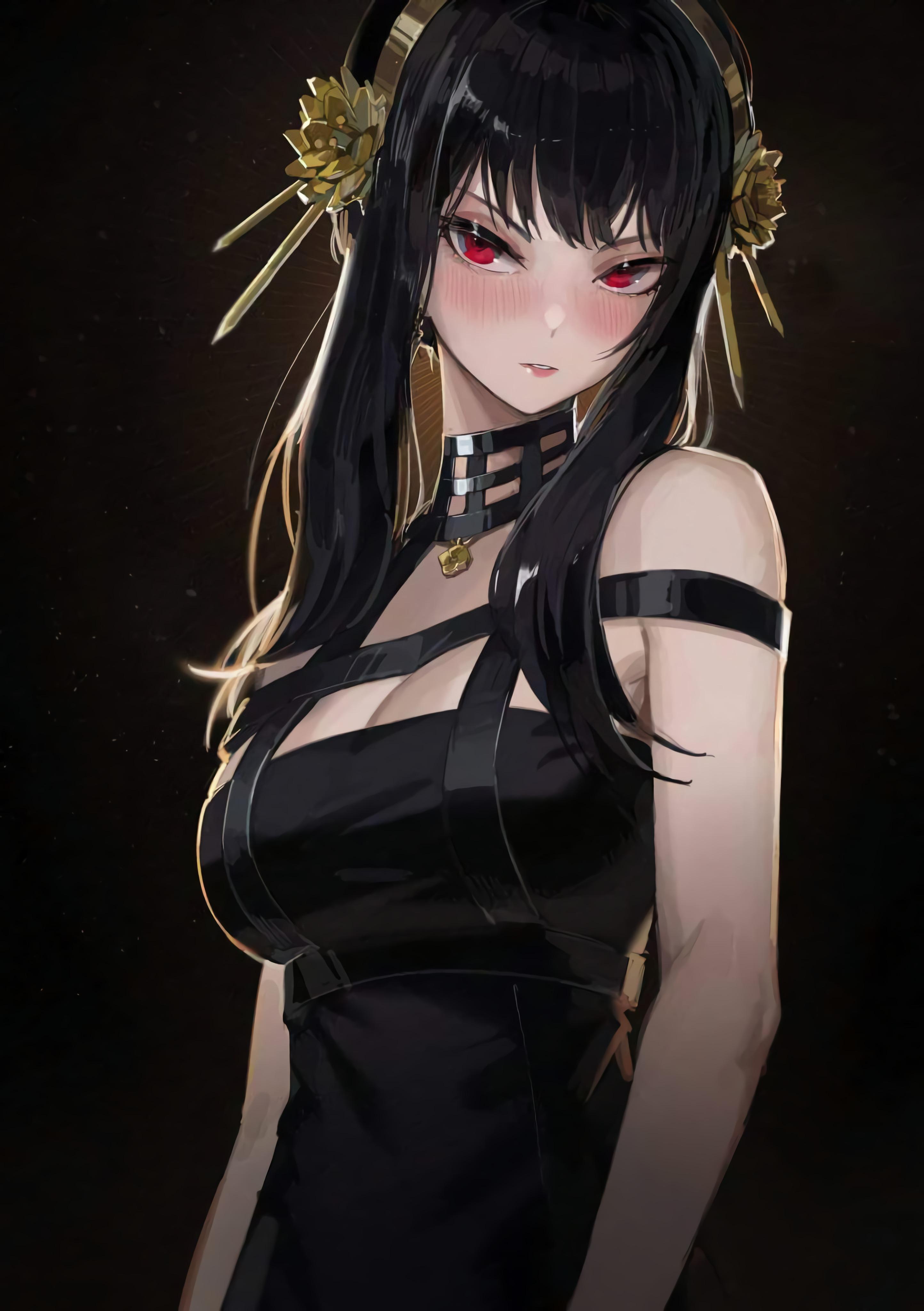 2888x4096 long hair, red eyes, Yor Forger, Spy x Family, anime girls, fan art, anime, black hairx4096 Wallpaper