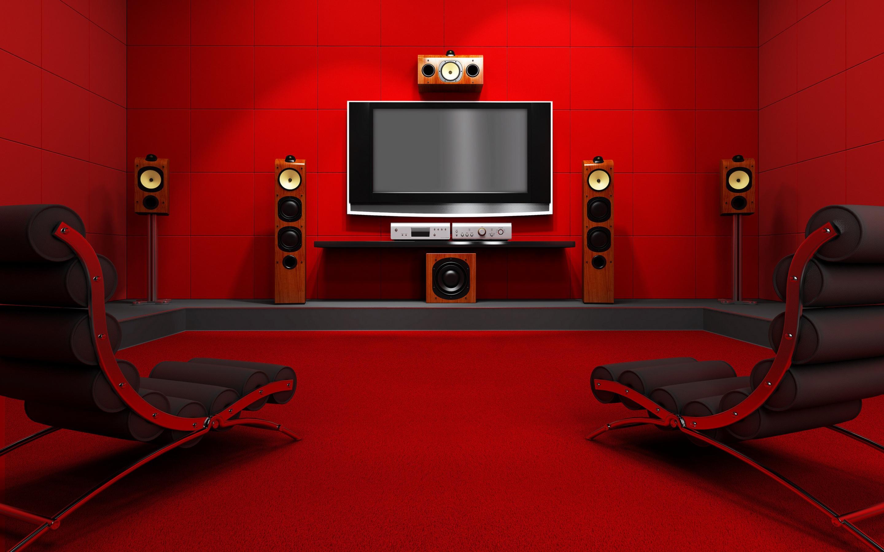 2880x1800 Red room with home cinema wallpaperx1800