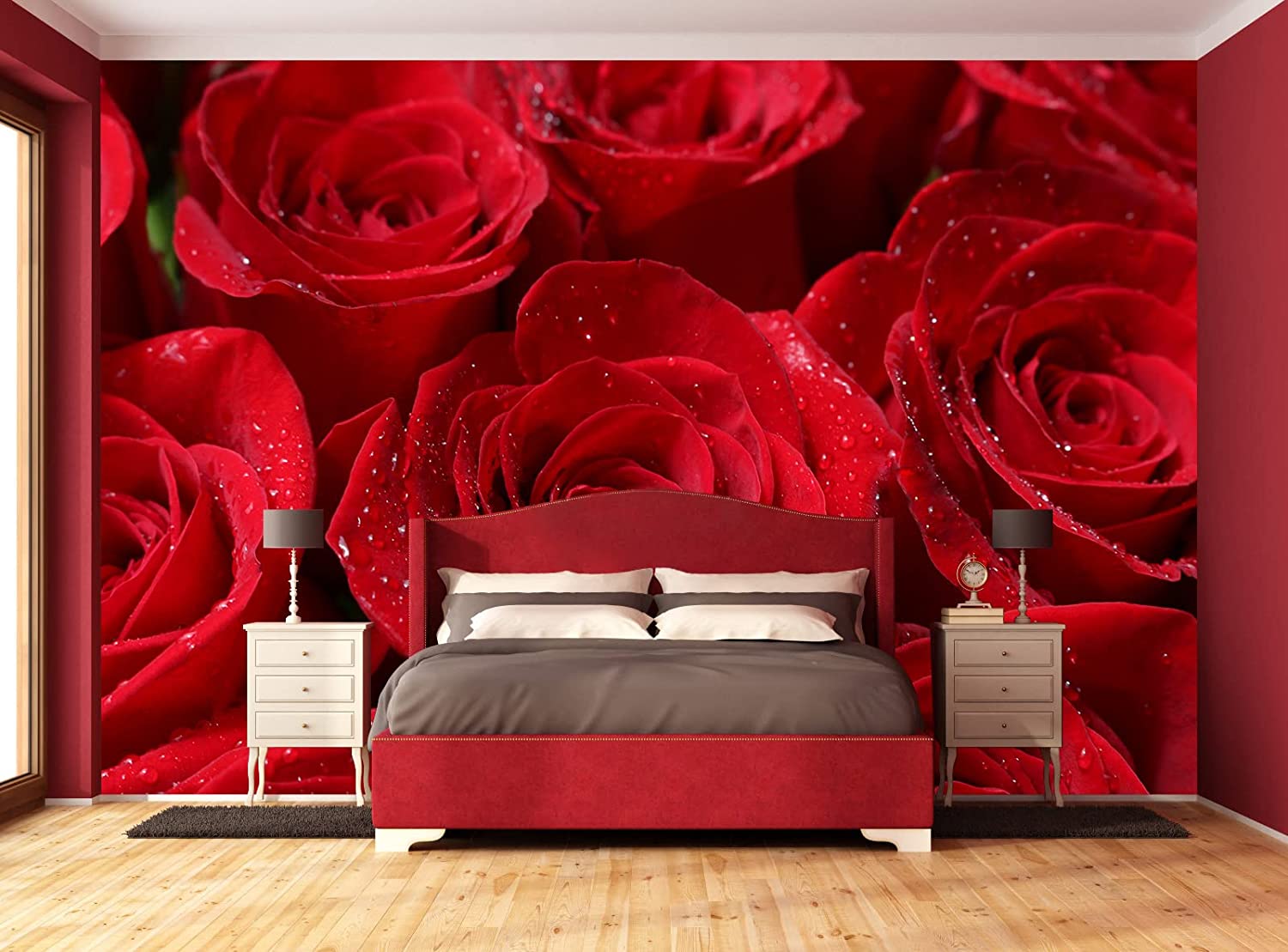1500x1109 Bormia Floral Wall Mural 3D Red Rose Wallpaper Flowers For Walls Living Room Bedroom TV Background Kids Girls Rooms Decoration (Not Self Adhesive) : Everything Else