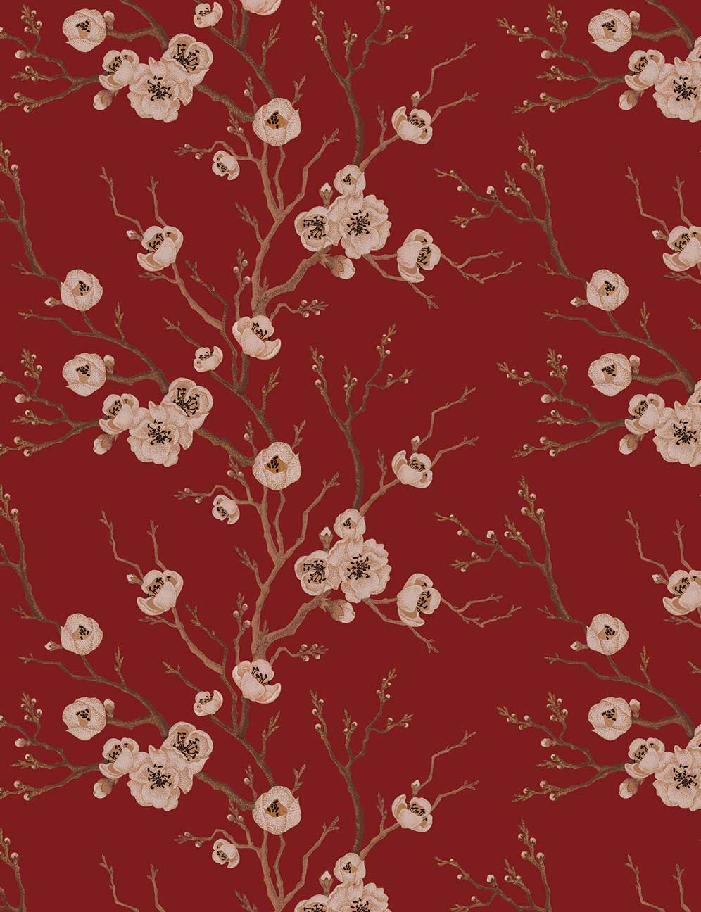 996x1296 Red Japanese Floral Tree Wallpaper