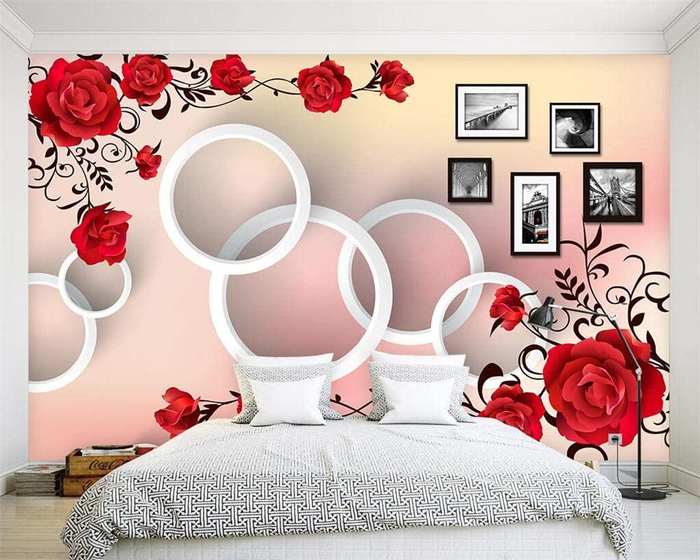 1000x800 3D Mural Wallpaper Custom Wallpaper Red Roses 3D Circle Tv Background Wallpaper Home Cor Living Room Bedroom Background 3D Wallpaper 300210Cm