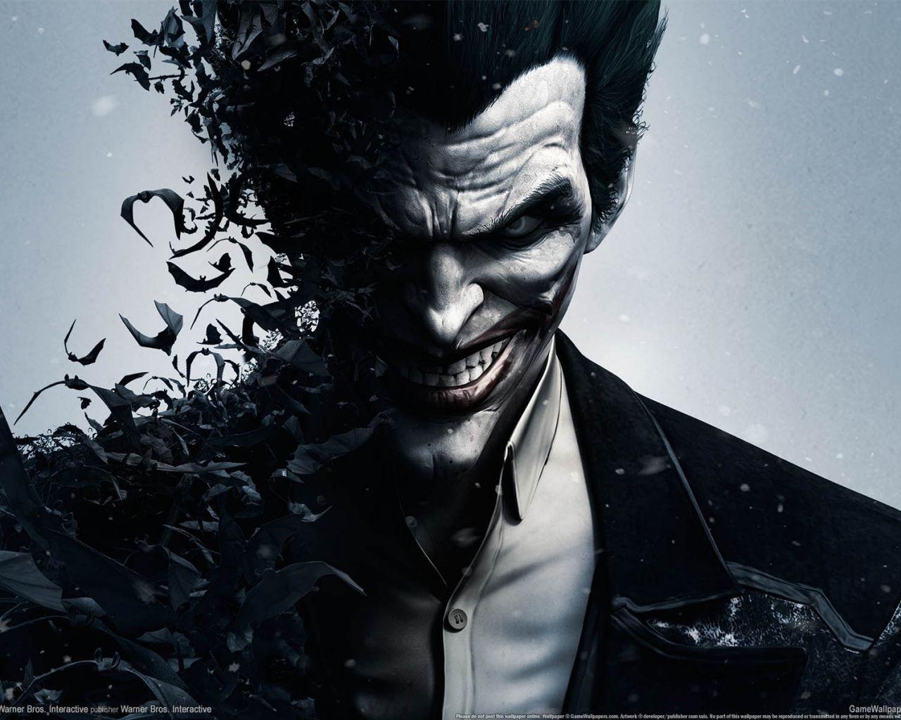 1280x1024 Download HD Batman Arkham Origins Joker Smile And Bats Wallpaper