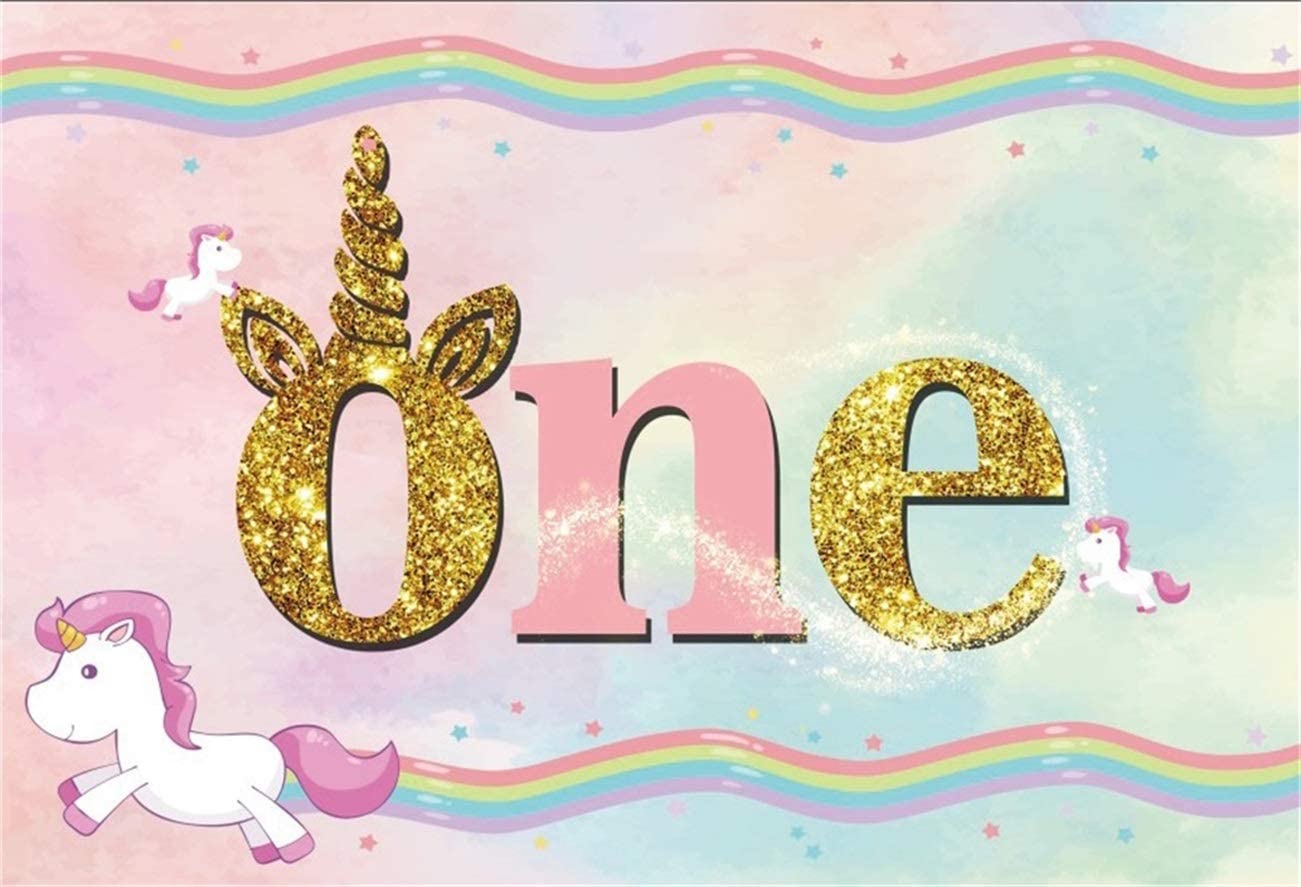 1301x887 Amazon.com : AOFOTO 10x7ft Happy 1st Birthday Background Girl One Year Old Party Decoration Photography Backdrop Cartoon Cute Unicorn Banner Newborn Infant Child Baby Kid Photo Studio Props Vinyl Wallpaper
