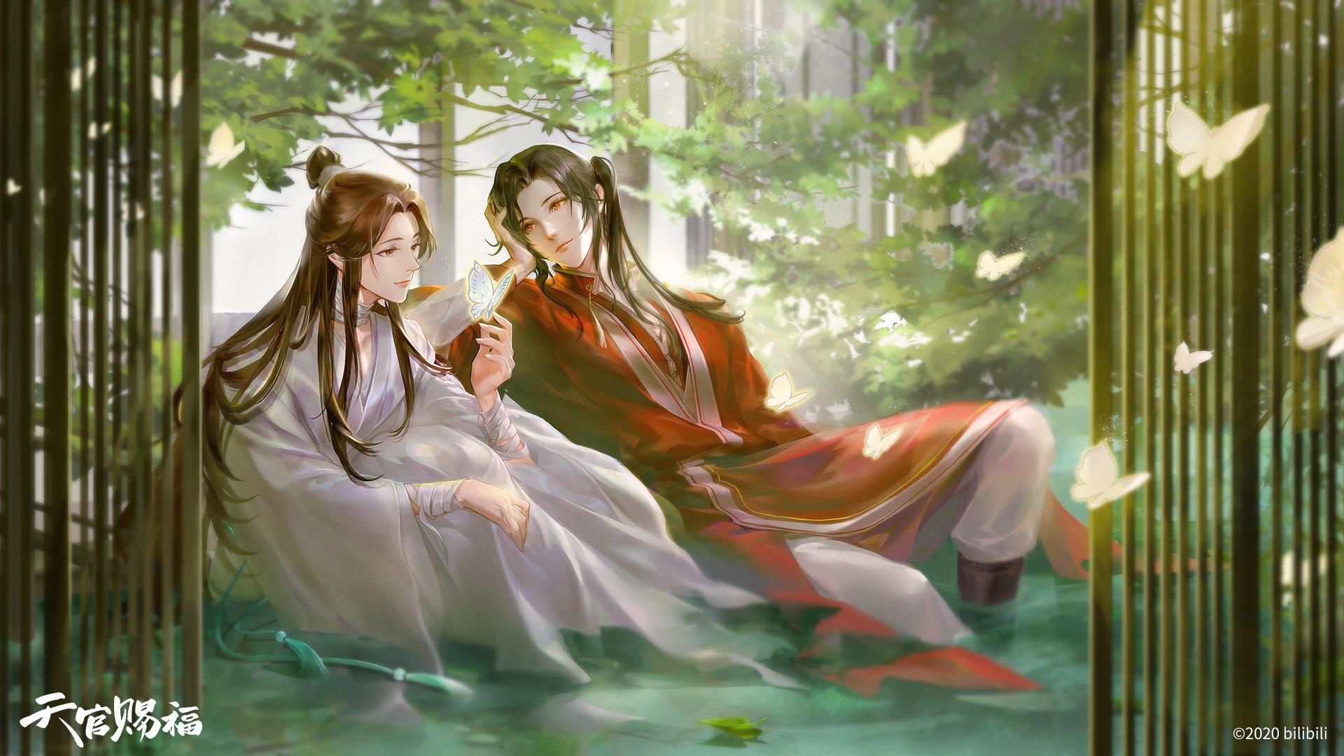1920x1080 hourly xie lian lian and hua cheng sitting on a tree K I S S I N G