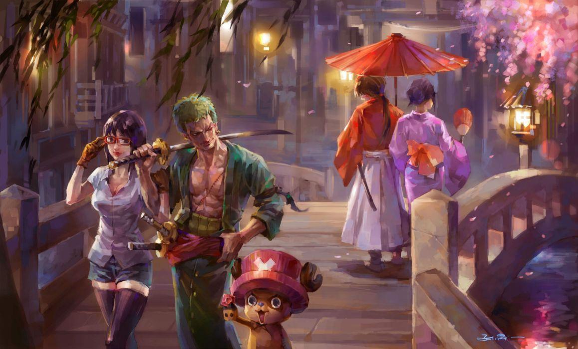 1158x700 One Piece Men Warrior Bridges Sabre Umbrella Anime Girls asian wallpaperx1693