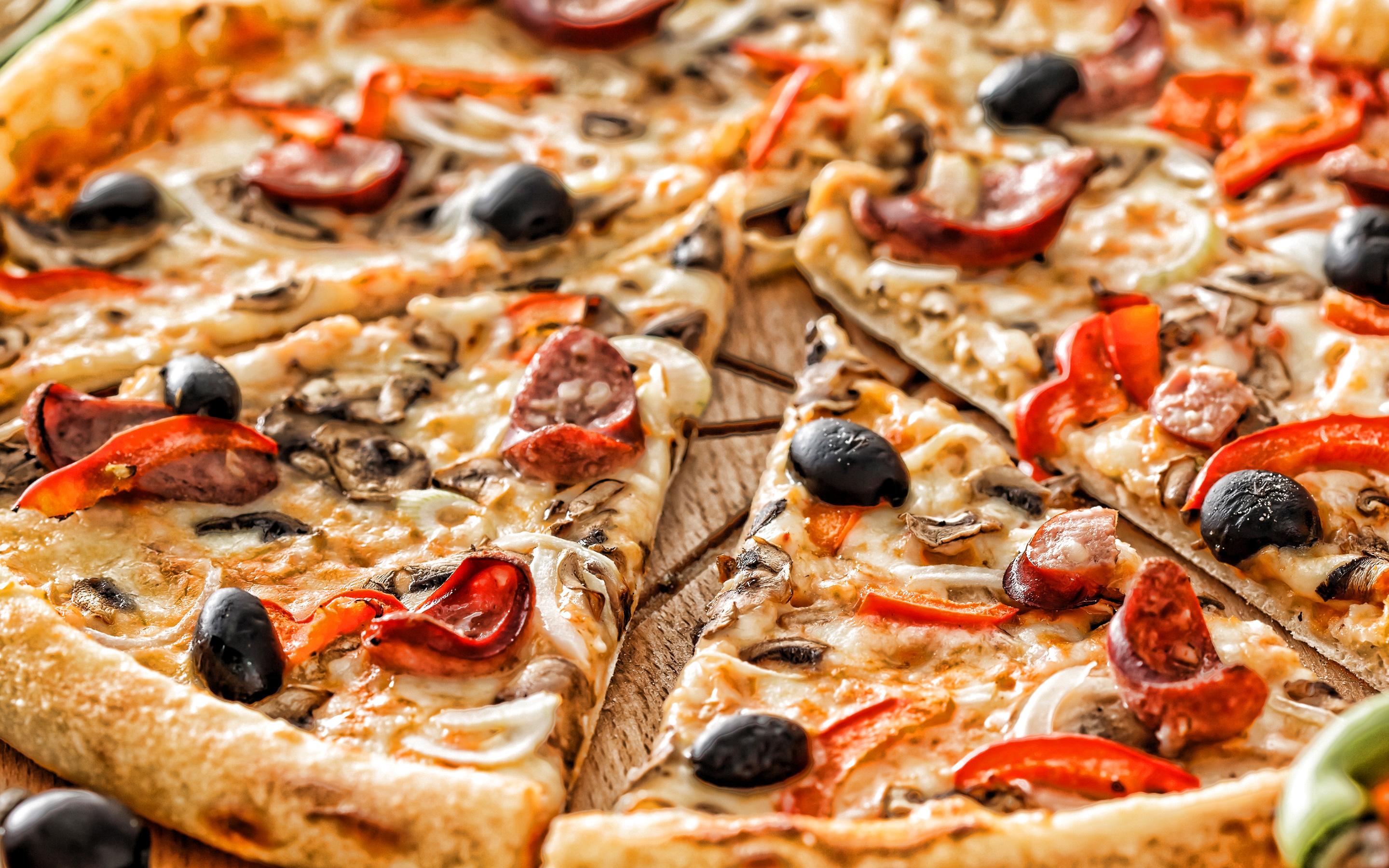 2880x1800 Download Wallpaper Pizza, Fast Food, Pizza With Mushrooms, Sausage, Tomatoes, Pizza Close Up For Desktop With Resolution 2880x1800. High Quality HD Picture Wallpaper