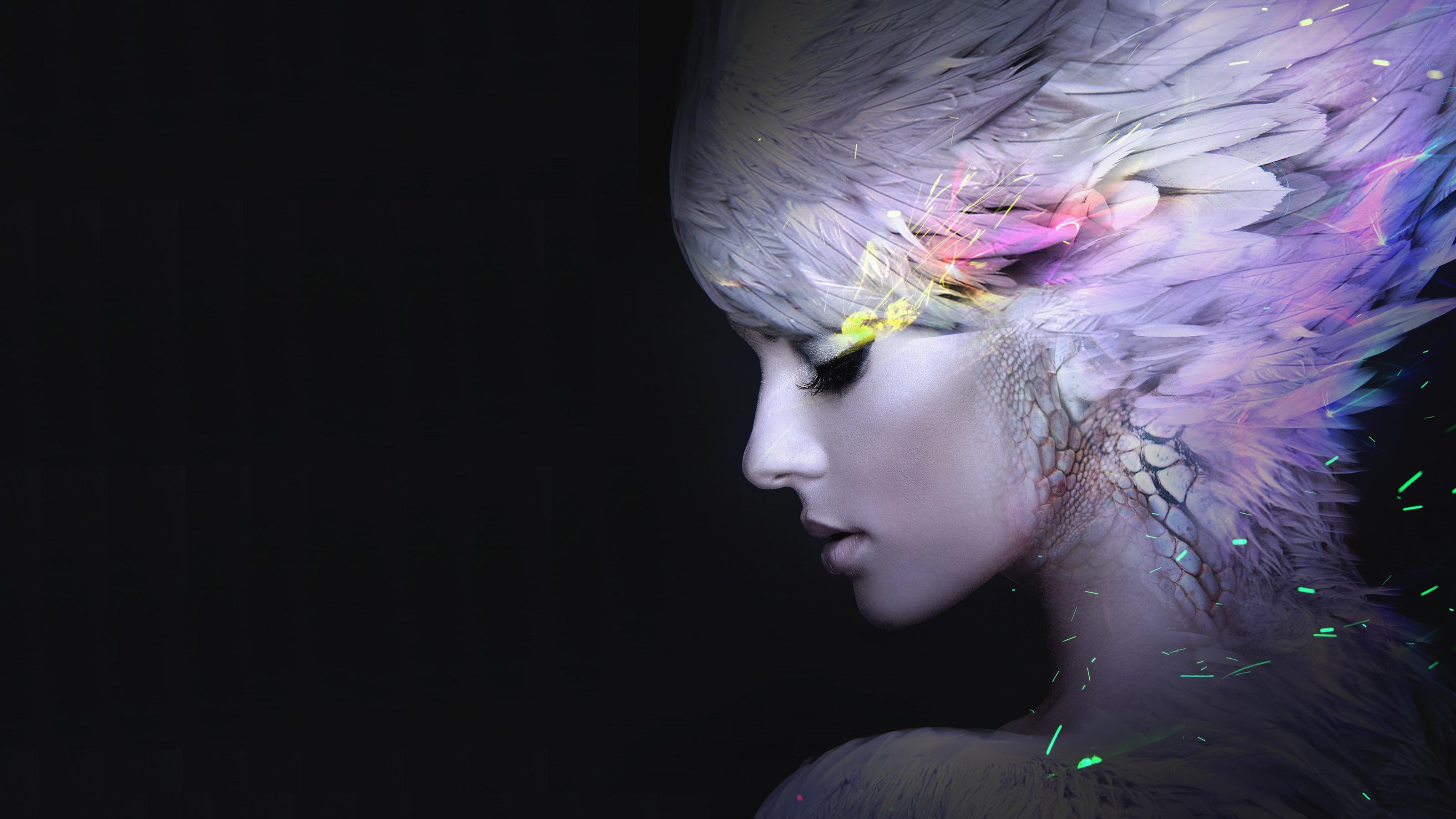 3200x1800 Feather Girl Wallpaper