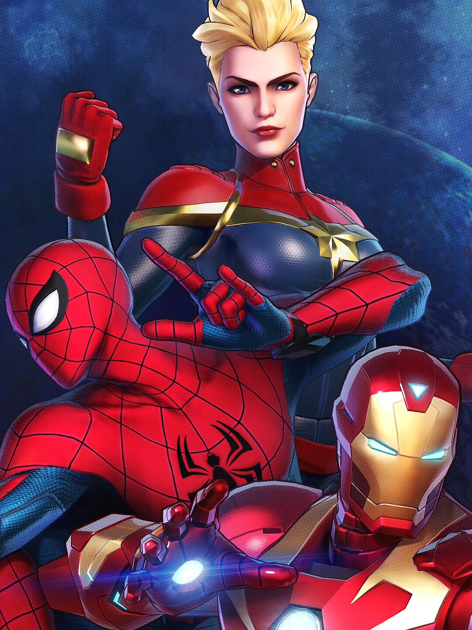1536x2048 Marvel Ultimate Alliance 3 Captain Marvel Spider Man Iron Man 8K Wallpaper