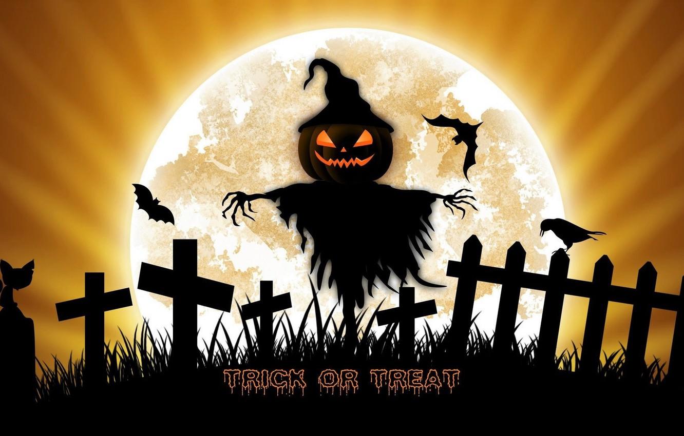 1332x850 Wallpaper night, holiday, the moon, pumpkin, Halloween, Scarecrow image for desktop, section праздники