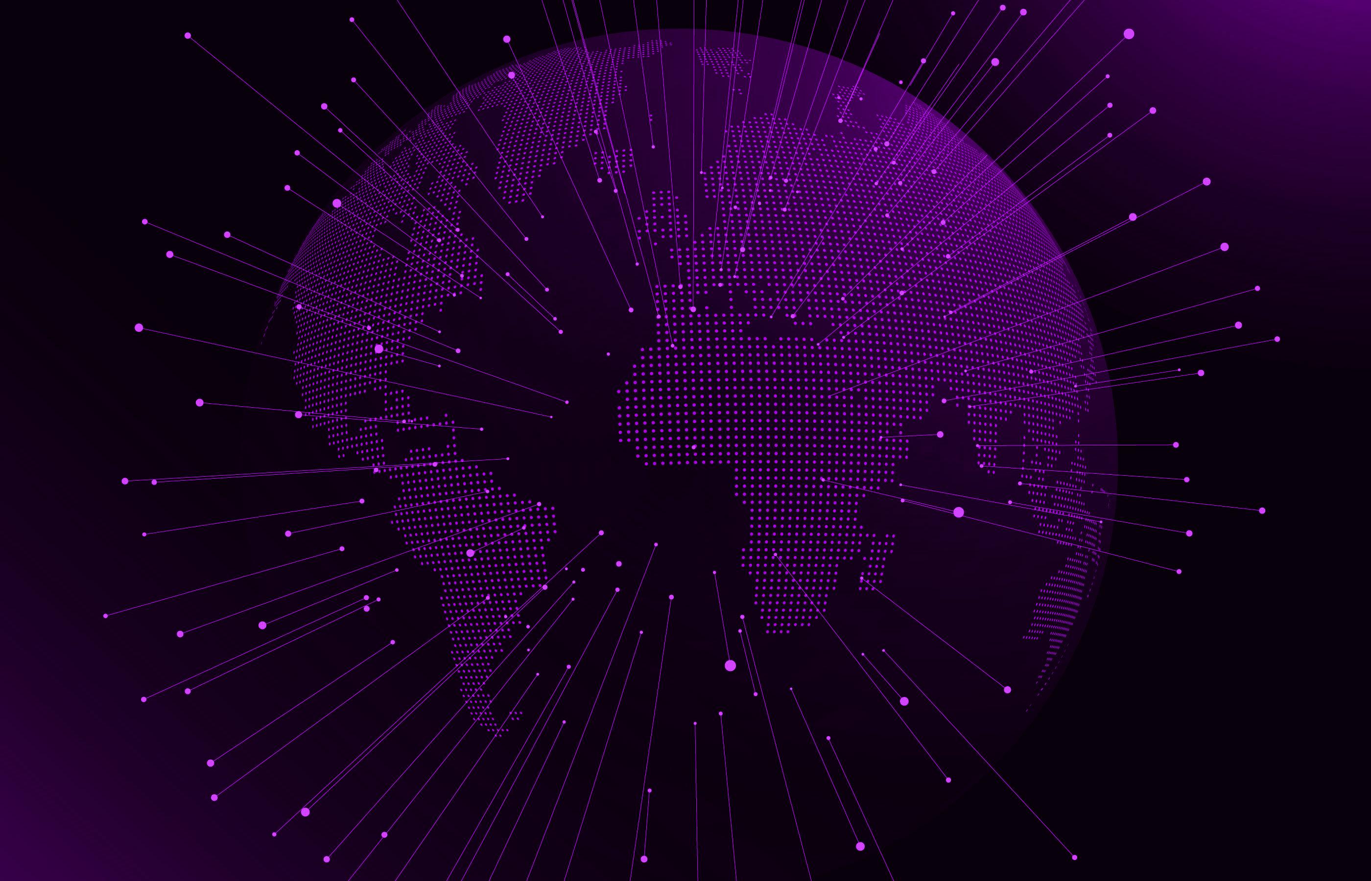 2800x1800 Download wallpaper Purple digital globe, Purple digital background, global networks, dots globe silhouette, digital technology, Purple technology background for desktop with resolution 2800x1800. High Quality HD picture wallpaper