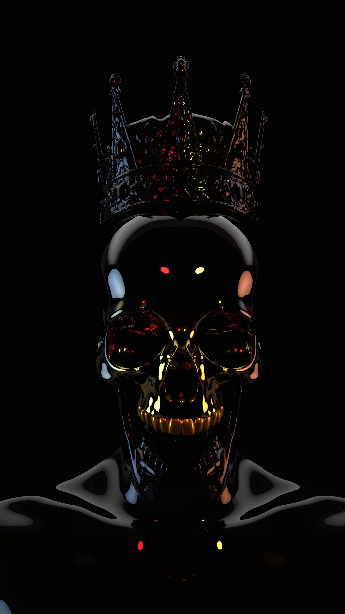 1440x2560 Download wallpaper 1440x2560 skull, black, dark, crown, 3D qhd samsung galaxy s s edge, note, lg g4 HD background